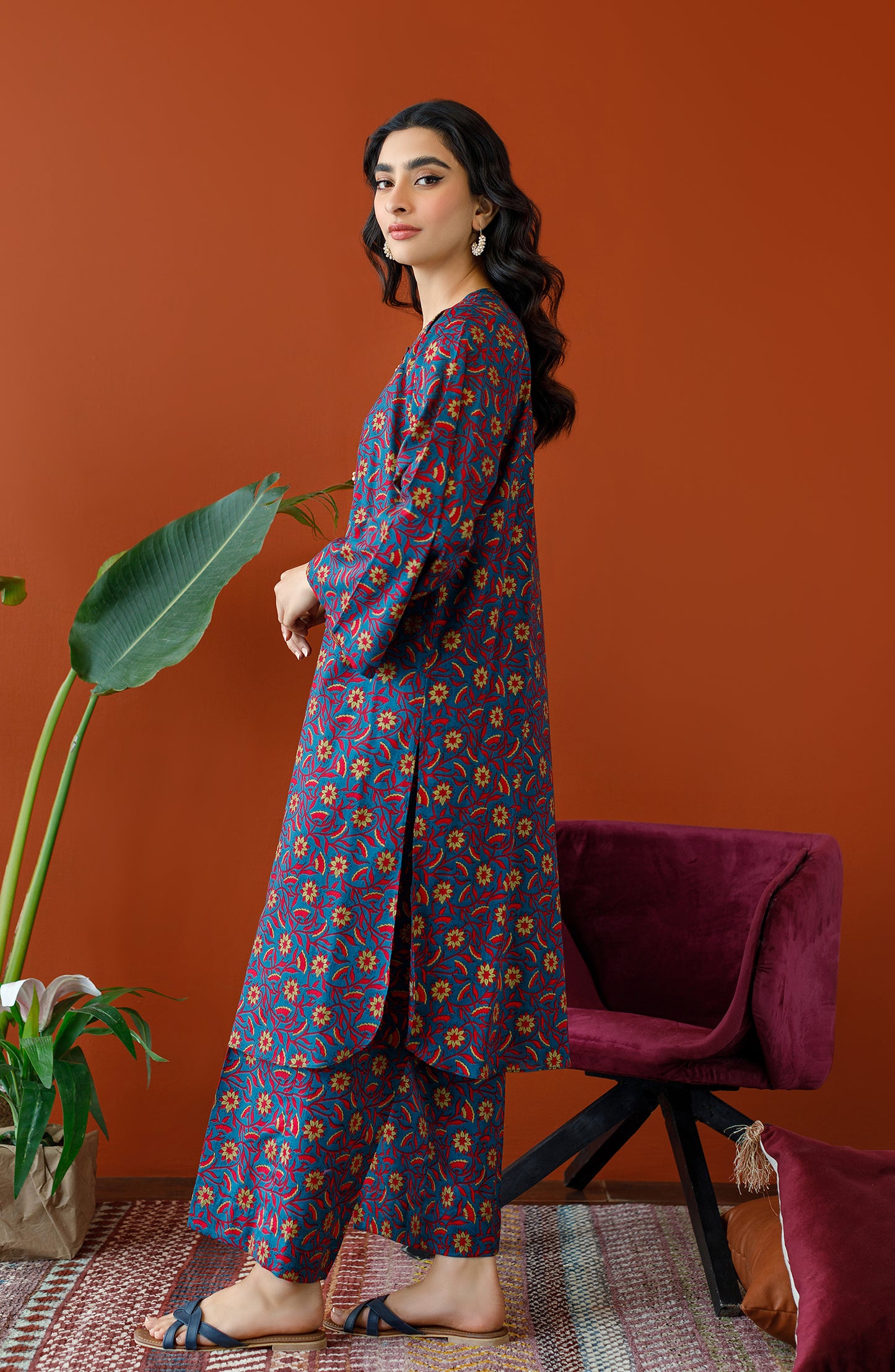 NRDS-23-138/S TEAL COTTON SLUB Women READY TO WEAR SHIRT PANTS