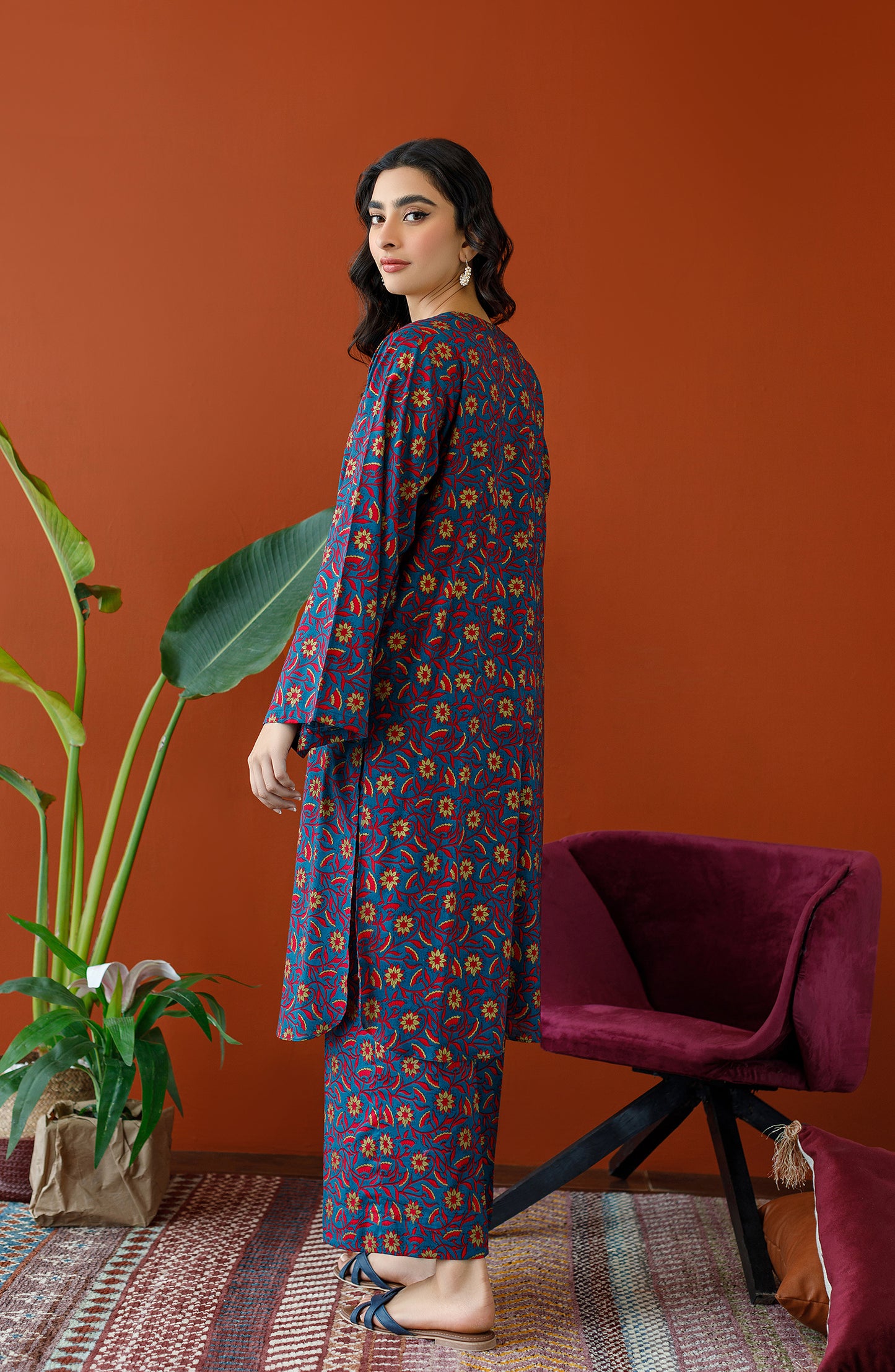 NRDS-23-138/S TEAL COTTON SLUB Women READY TO WEAR SHIRT PANTS