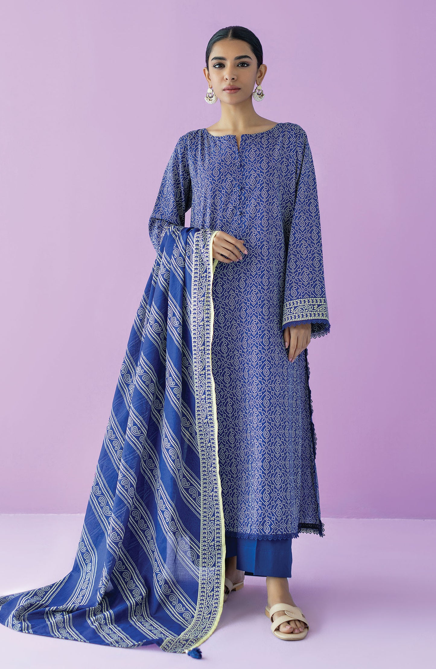 OTL-23-121 BLUE LAWN  UNSTITCHED SHIRT DUPATTA PANTS