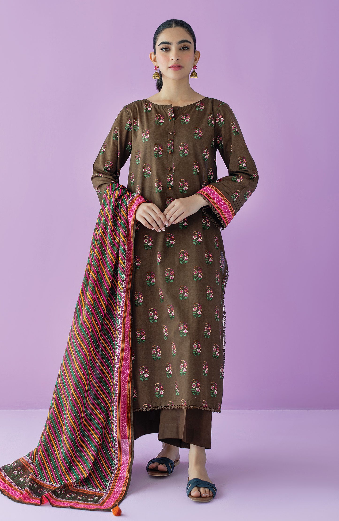 OTL-23-133/S BROWN LAWN  READY TO WEAR SHIRT DUPATTA PANTS