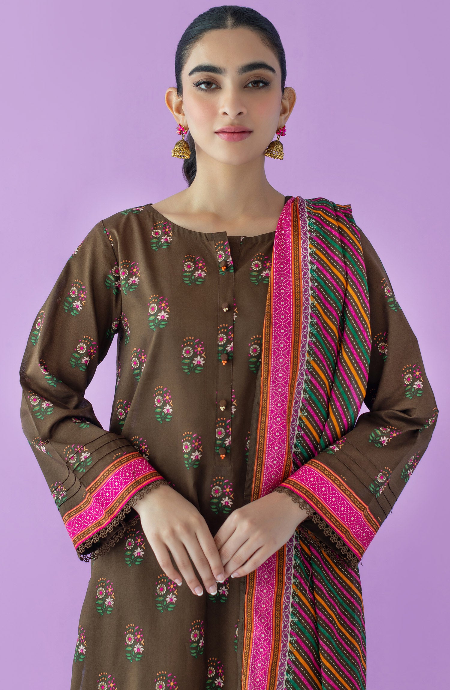 OTL-23-133/S BROWN LAWN  READY TO WEAR SHIRT DUPATTA PANTS