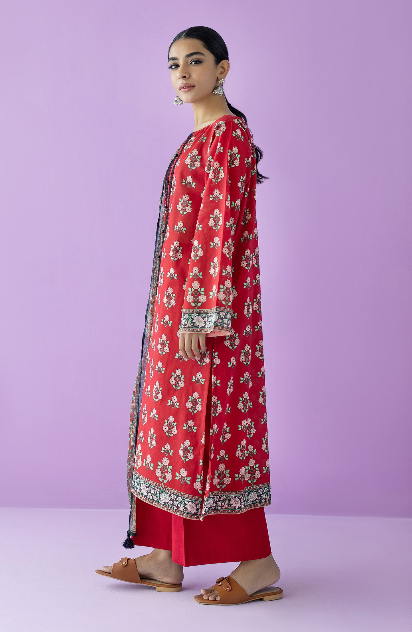 OTL-23-128/U RED LAWN  UNSTITCHED SHIRT DUPATTA PANTS