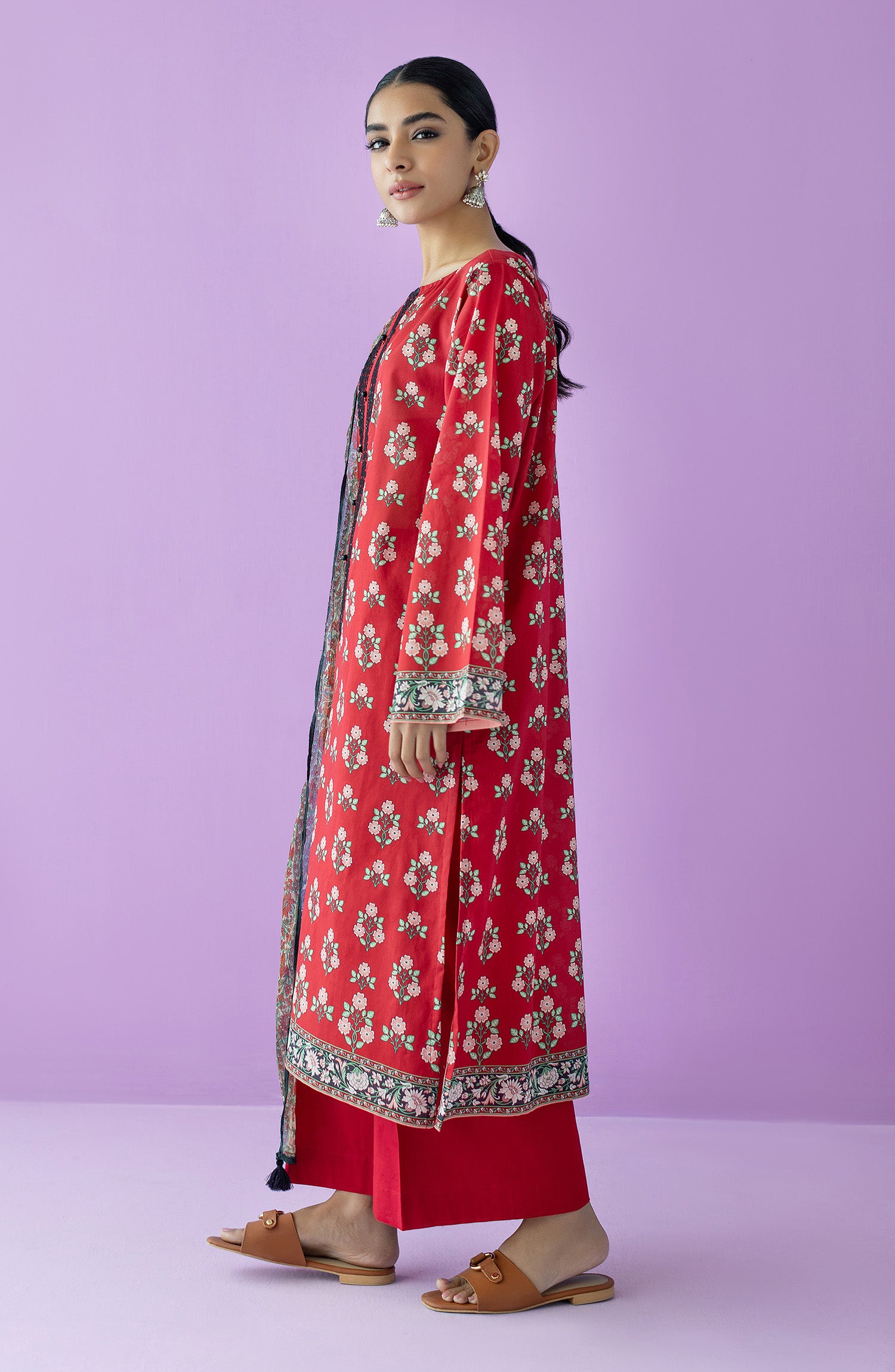 OTL-23-128/U RED LAWN  UNSTITCHED SHIRT DUPATTA PANTS