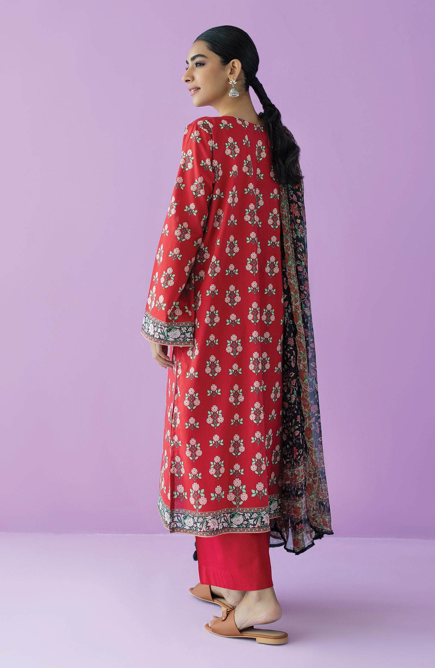 OTL-23-128/U RED LAWN  UNSTITCHED SHIRT DUPATTA PANTS
