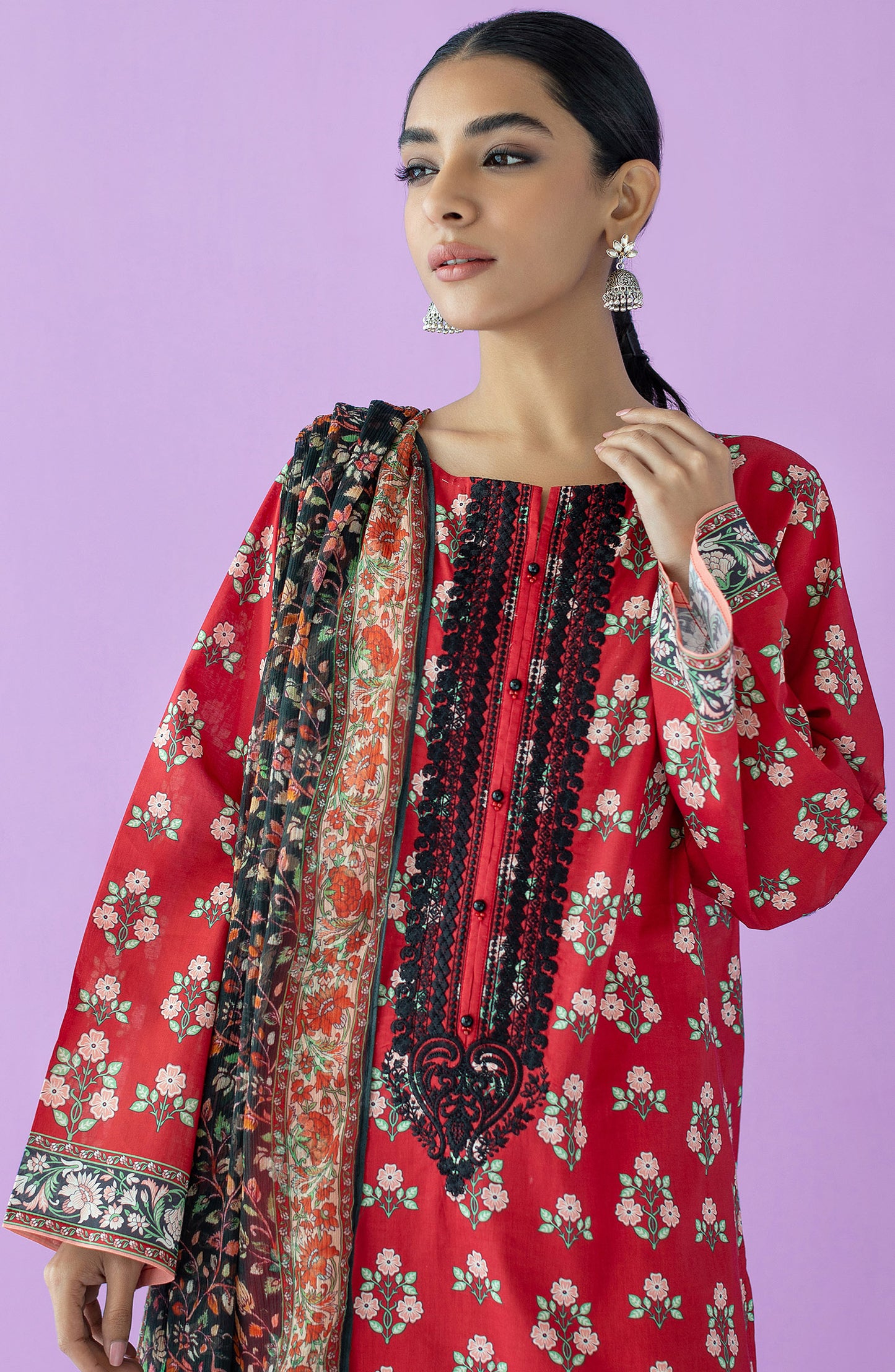 OTL-23-128/U RED LAWN  UNSTITCHED SHIRT DUPATTA PANTS