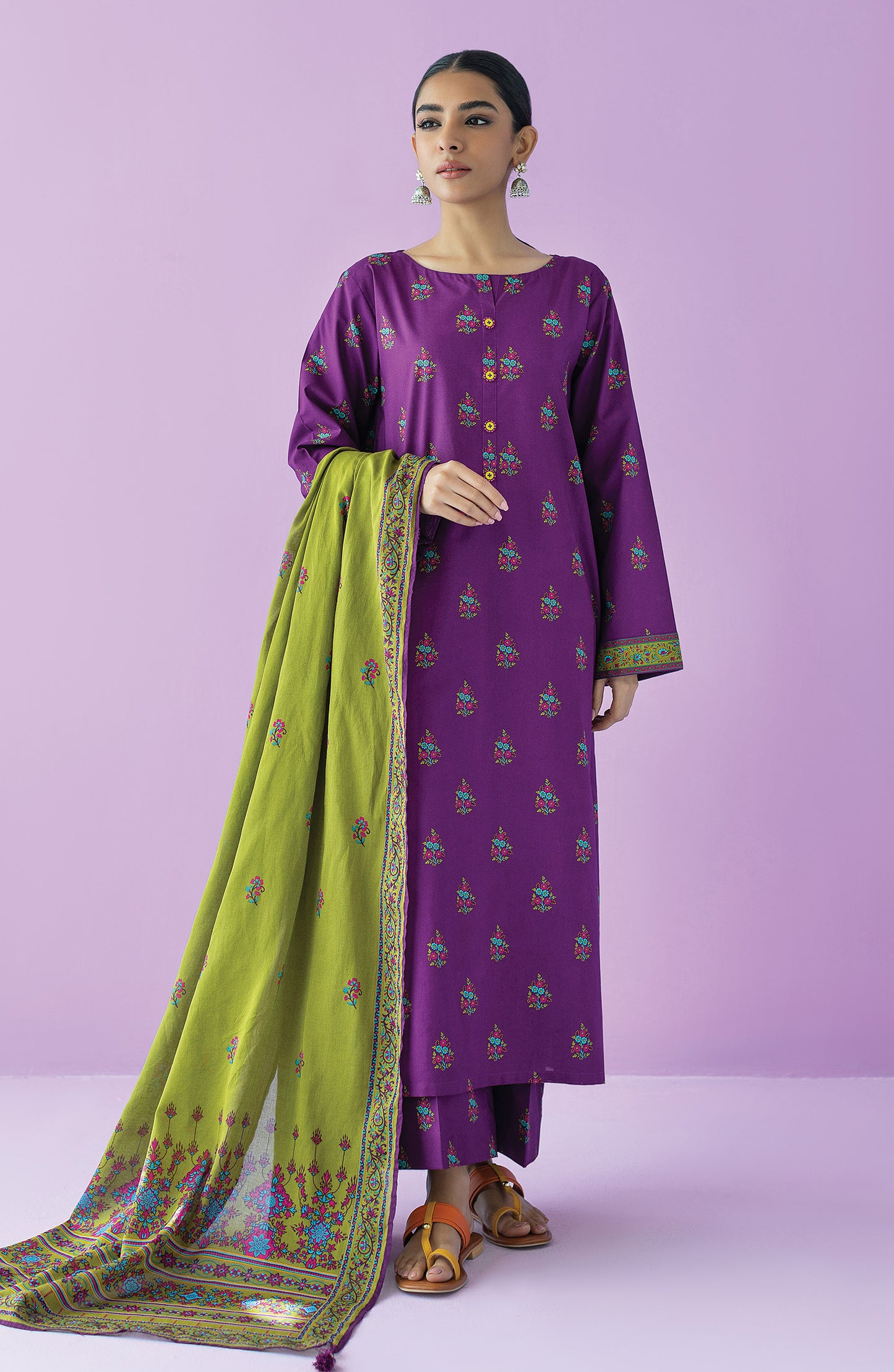 OTL-23-166/U PURPLE LAWN  UNSTITCHED SHIRT DUPATTA PANTS