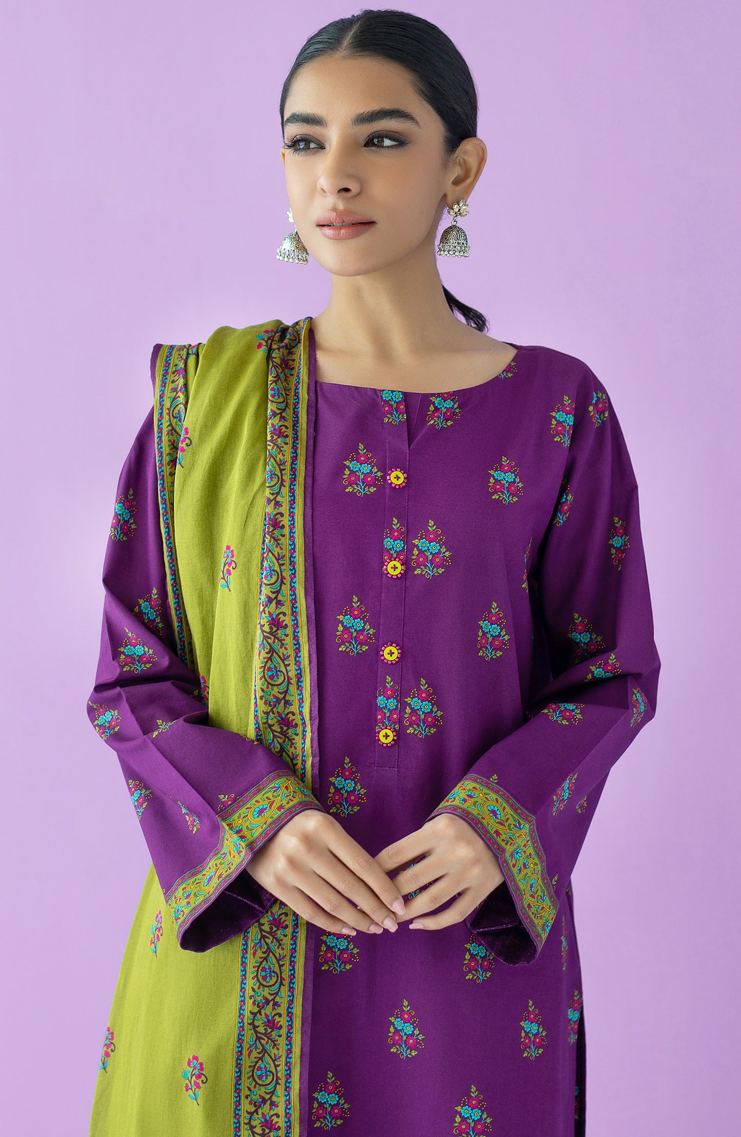 OTL-23-166/U PURPLE LAWN  UNSTITCHED SHIRT DUPATTA PANTS