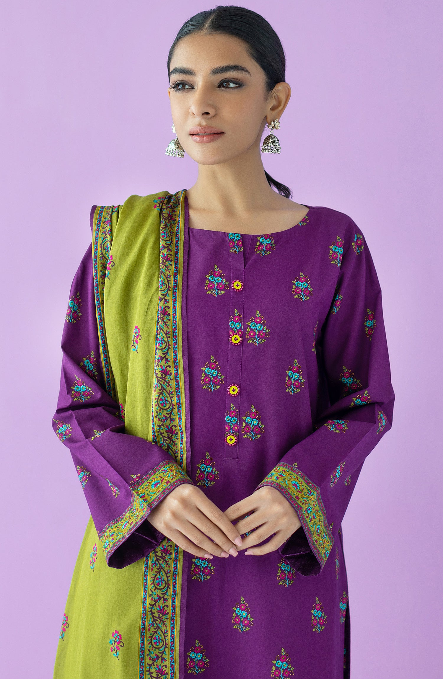 OTL-23-166/U PURPLE LAWN  UNSTITCHED SHIRT DUPATTA PANTS