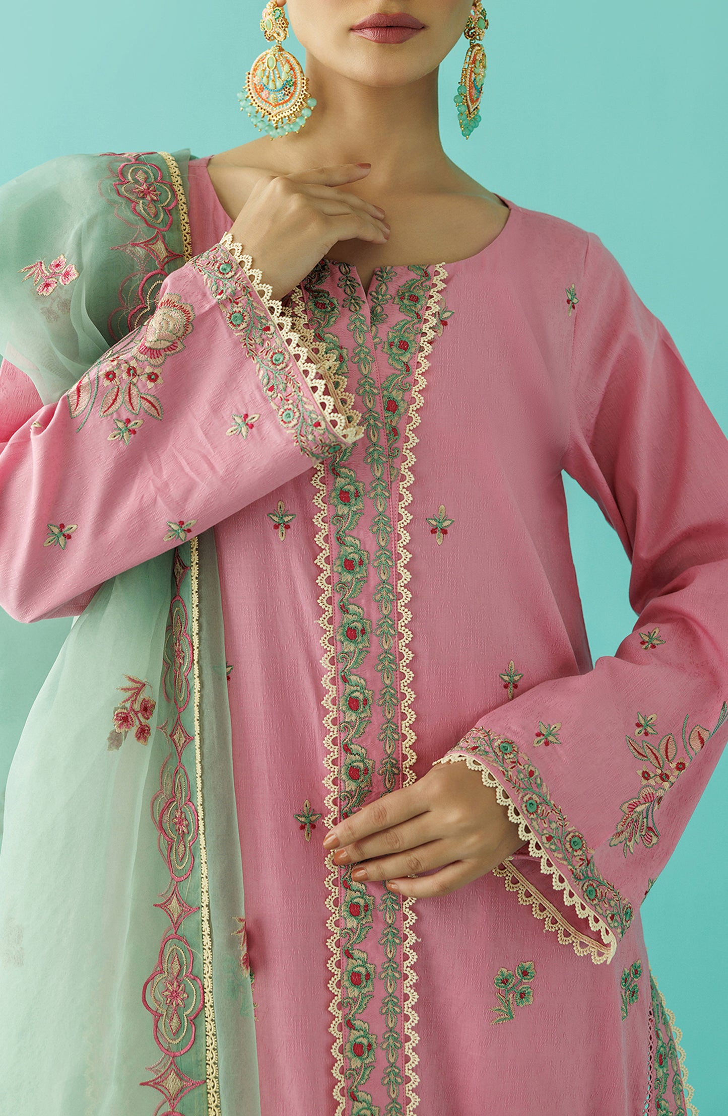 OTL-24-001/U PINK JACQUARD Women UNSTITCHED SHIRT DUPATTA PANTS