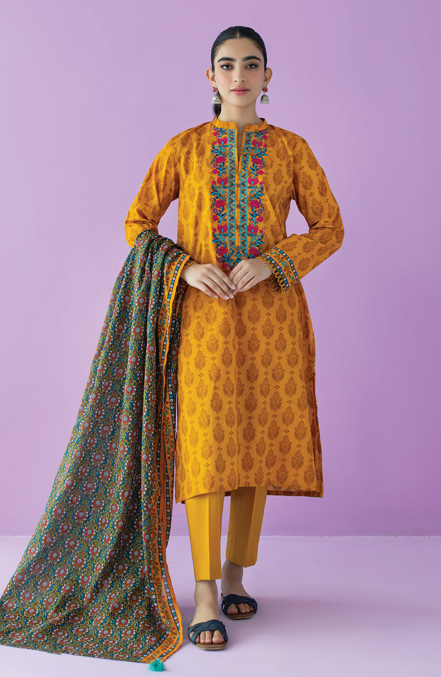 OTL-23-109/U MUSTARD LAWN  UNSTITCHED SHIRT DUPATTA PANTS