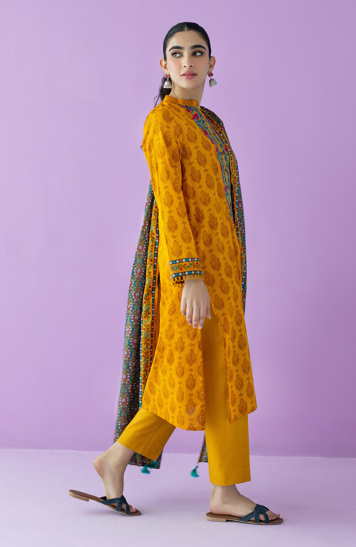 OTL-23-109/U MUSTARD LAWN  UNSTITCHED SHIRT DUPATTA PANTS