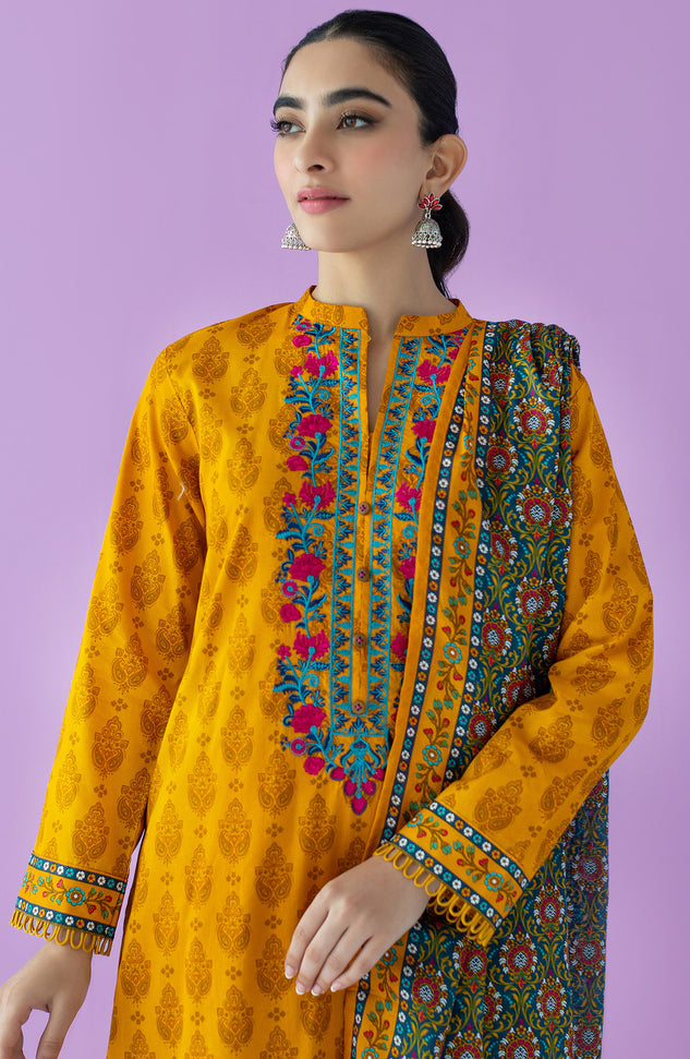 OTL-23-109/U MUSTARD LAWN  UNSTITCHED SHIRT DUPATTA PANTS