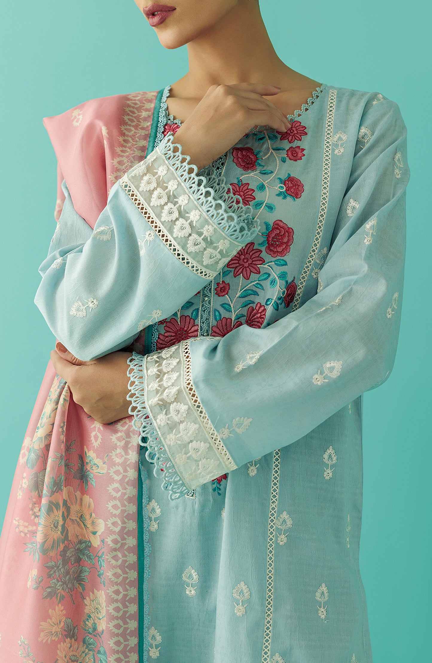OTL-24-005/U SKY BLUE JACQUARD Women UNSTITCHED SHIRT DUPATTA PANTS