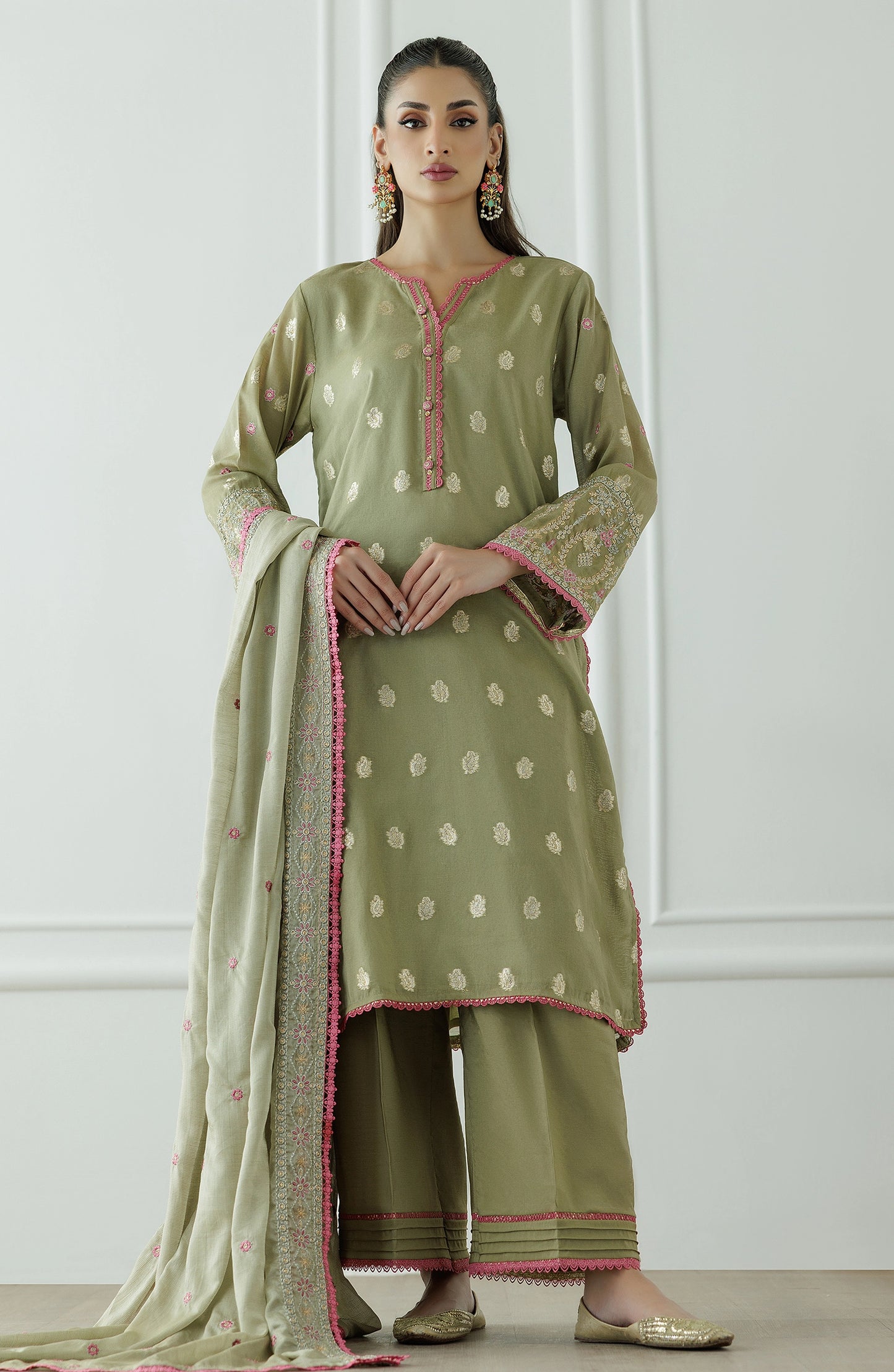 Stitched | 3 Piece | Embroidered | Jacquard Shirt | OTL-25-409/S OLIVE GREEN
