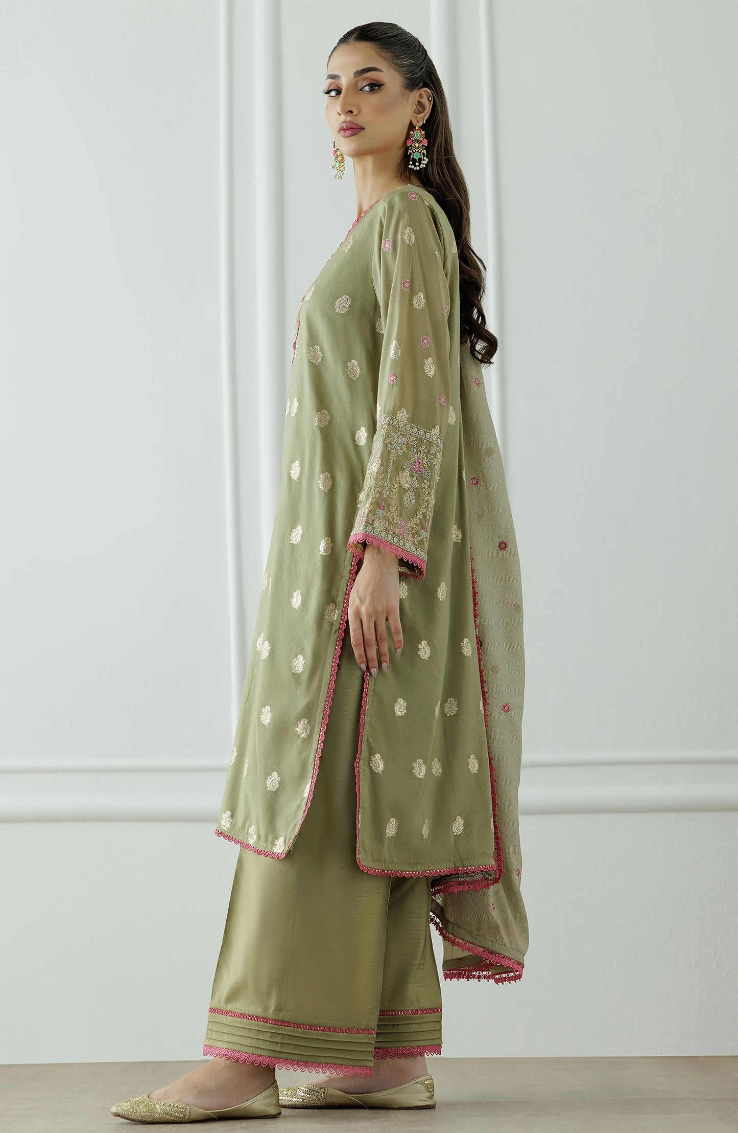 Stitched | 3 Piece | Embroidered | Jacquard Shirt | OTL-25-409/S OLIVE GREEN