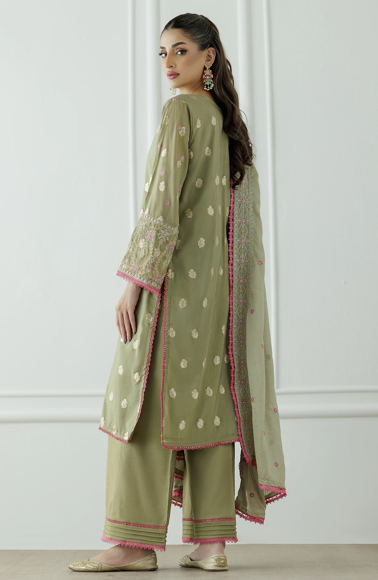Stitched | 3 Piece | Embroidered | Jacquard Shirt | OTL-25-409/S OLIVE GREEN