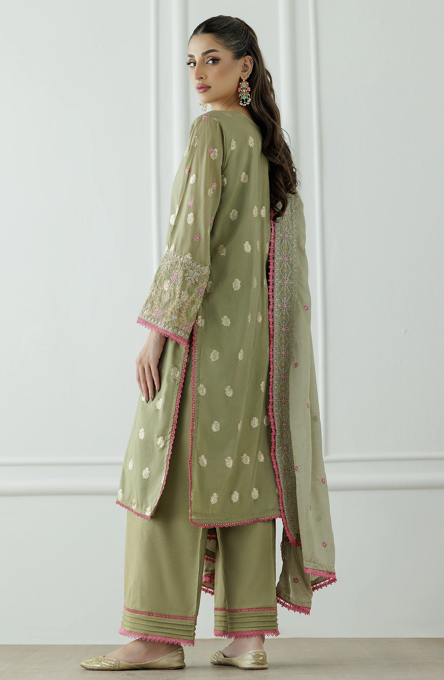 Stitched | 3 Piece | Embroidered | Jacquard Shirt | OTL-25-409/S OLIVE GREEN