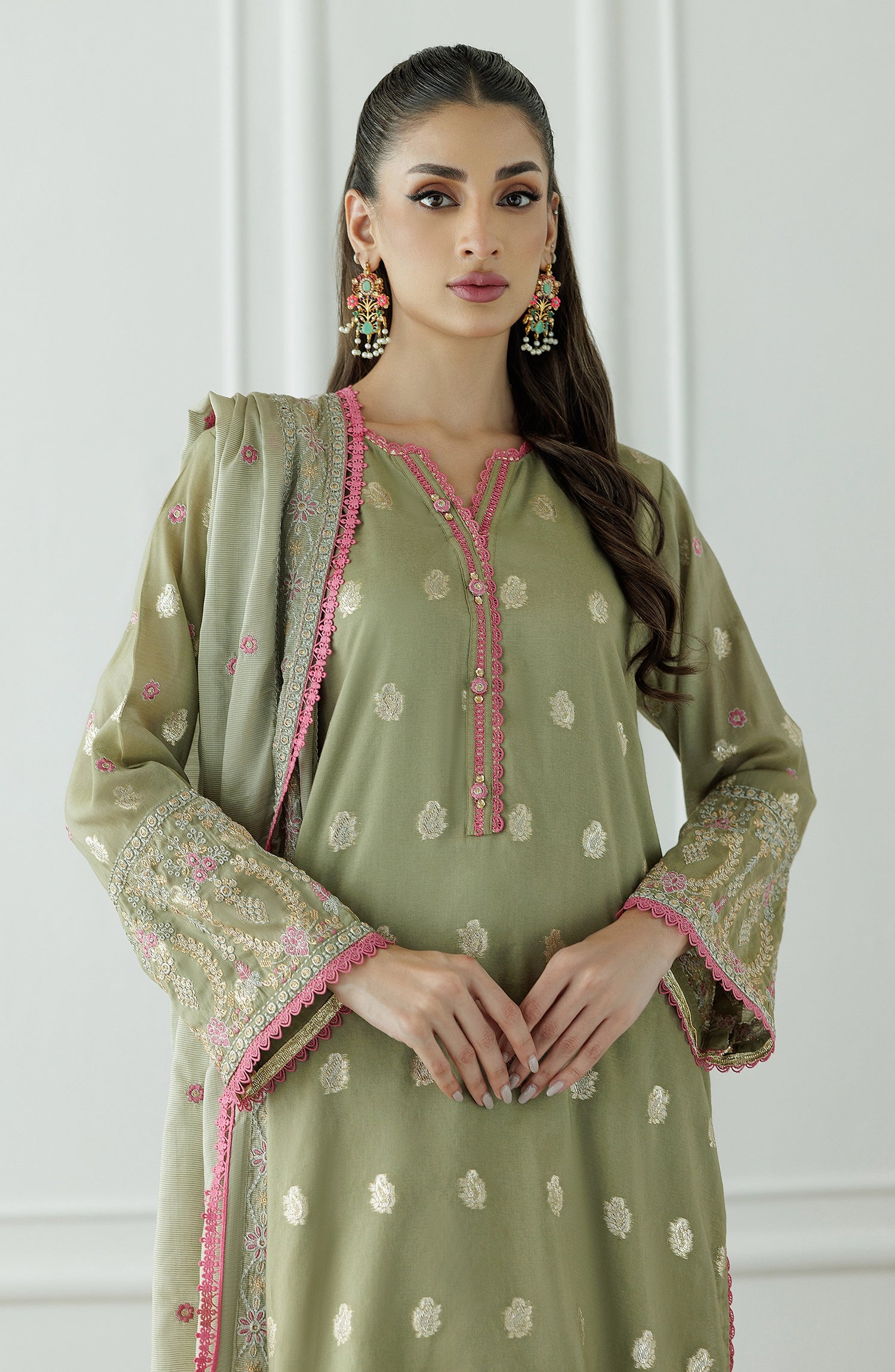 Stitched | 3 Piece | Embroidered | Jacquard Shirt | OTL-25-409/S OLIVE GREEN