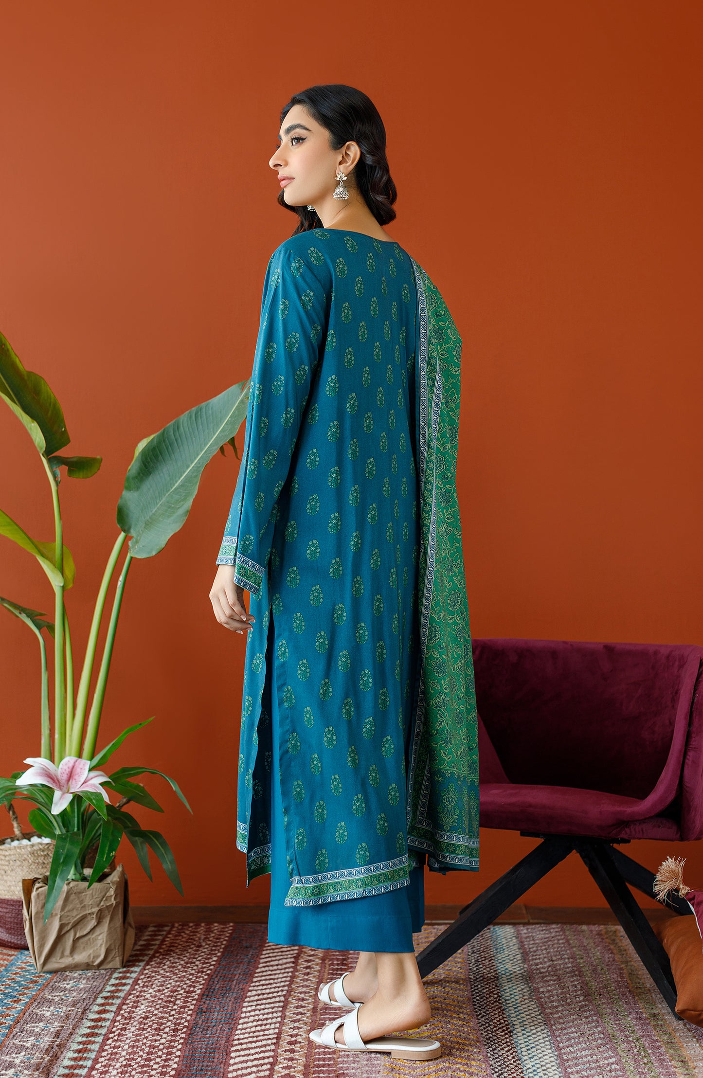 OTL-23-248/U GREEN LINEN Women UNSTITCHED SHIRT DUPATTA PANTS