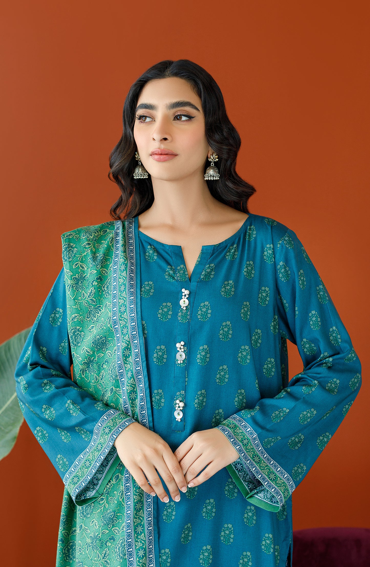 OTL-23-248/U GREEN LINEN Women UNSTITCHED SHIRT DUPATTA PANTS