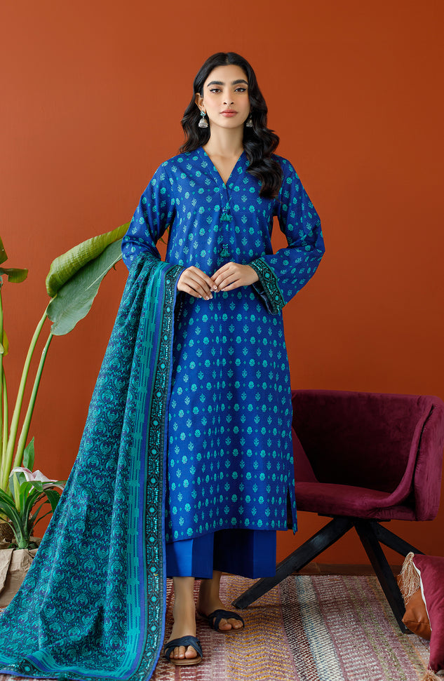 OTL-23-324/U BLUE KHADDAR Women UNSTITCHED SHIRT DUPATTA PANTS
