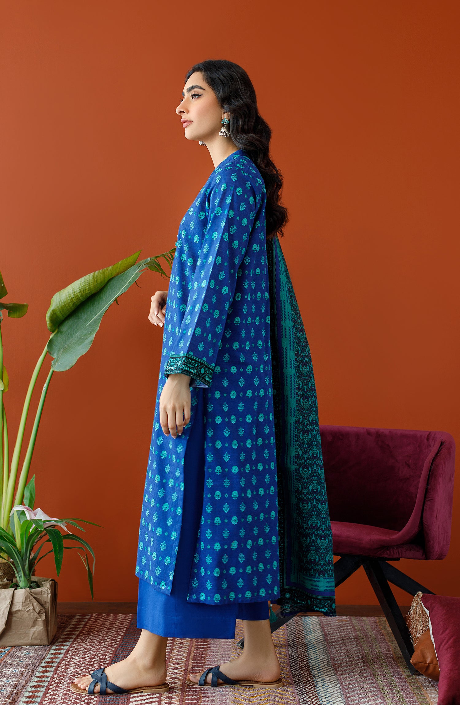 OTL-23-324/U BLUE KHADDAR Women UNSTITCHED SHIRT DUPATTA PANTS