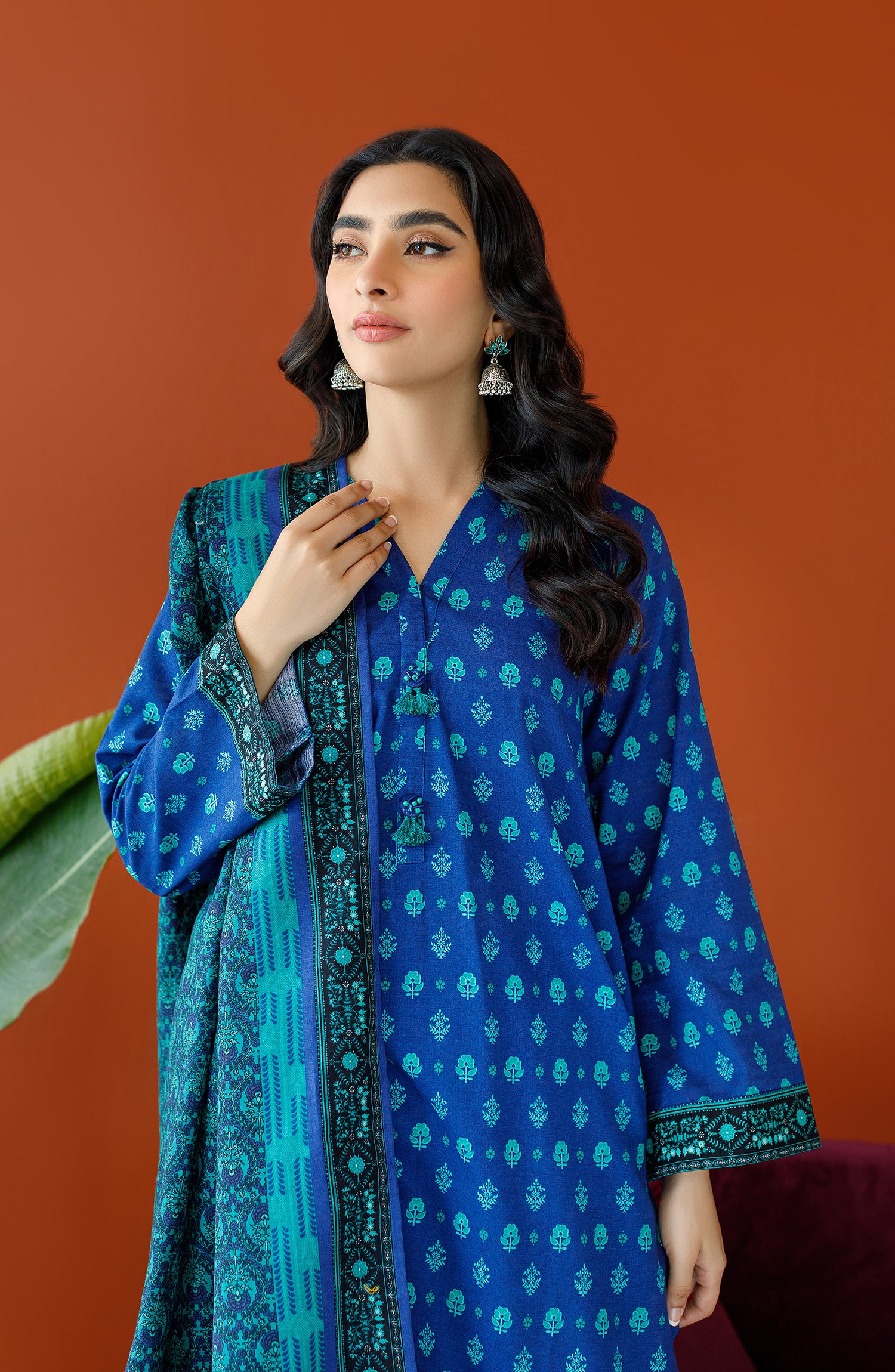 OTL-23-324/U BLUE KHADDAR Women UNSTITCHED SHIRT DUPATTA PANTS