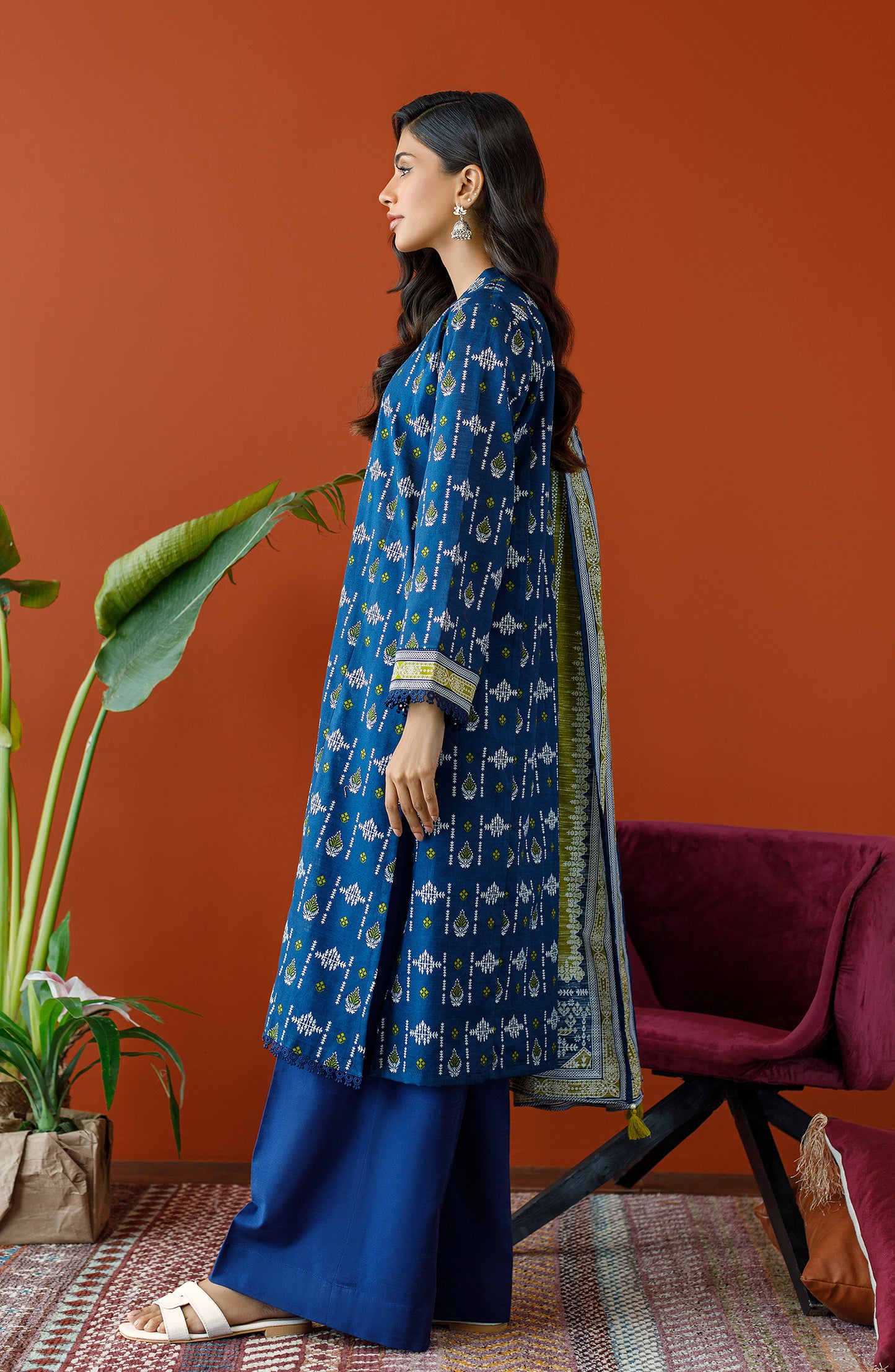 OTL-23-271/U BLUE KHADDAR Women UNSTITCHED SHIRT DUPATTA PANTS