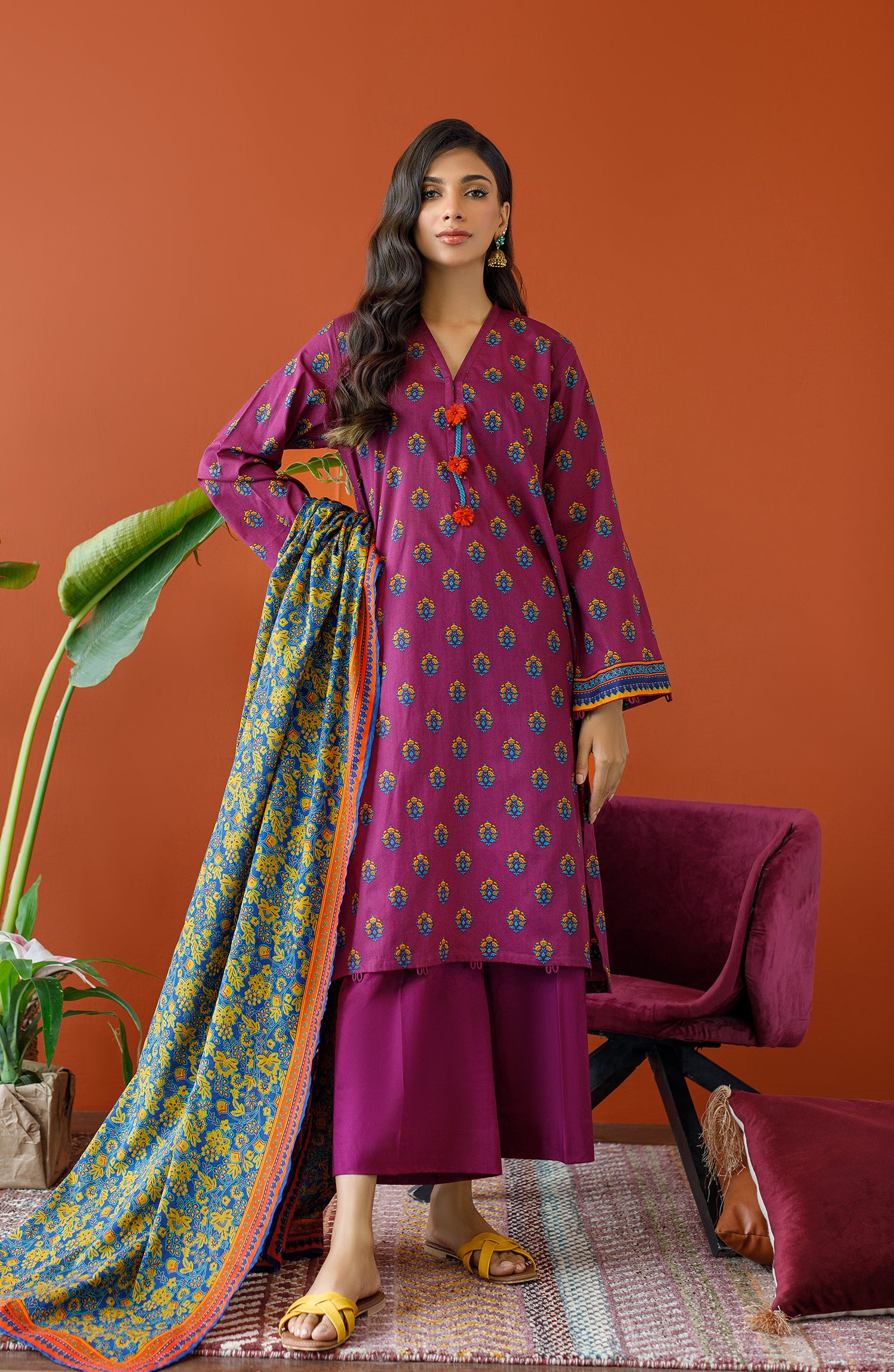 OTL-23-320/U PURPLE CAMBRIC Women UNSTITCHED SHIRT DUPATTA PANTS
