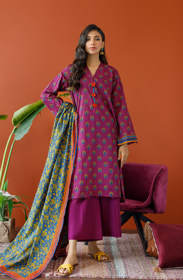 OTL-23-320/U PURPLE CAMBRIC Women UNSTITCHED SHIRT DUPATTA PANTS