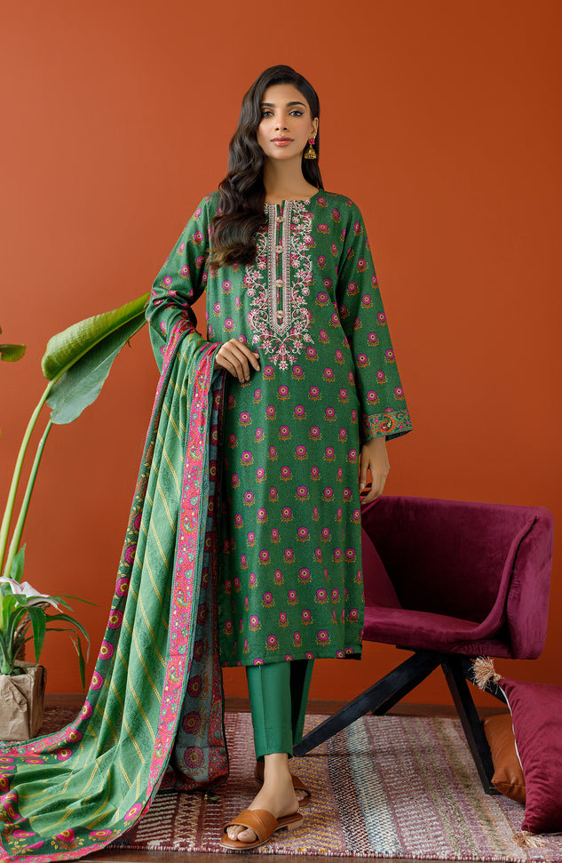 OTL-23-243/U GREEN KARANDI Women UNSTITCHED SHIRT DUPATTA PANTS