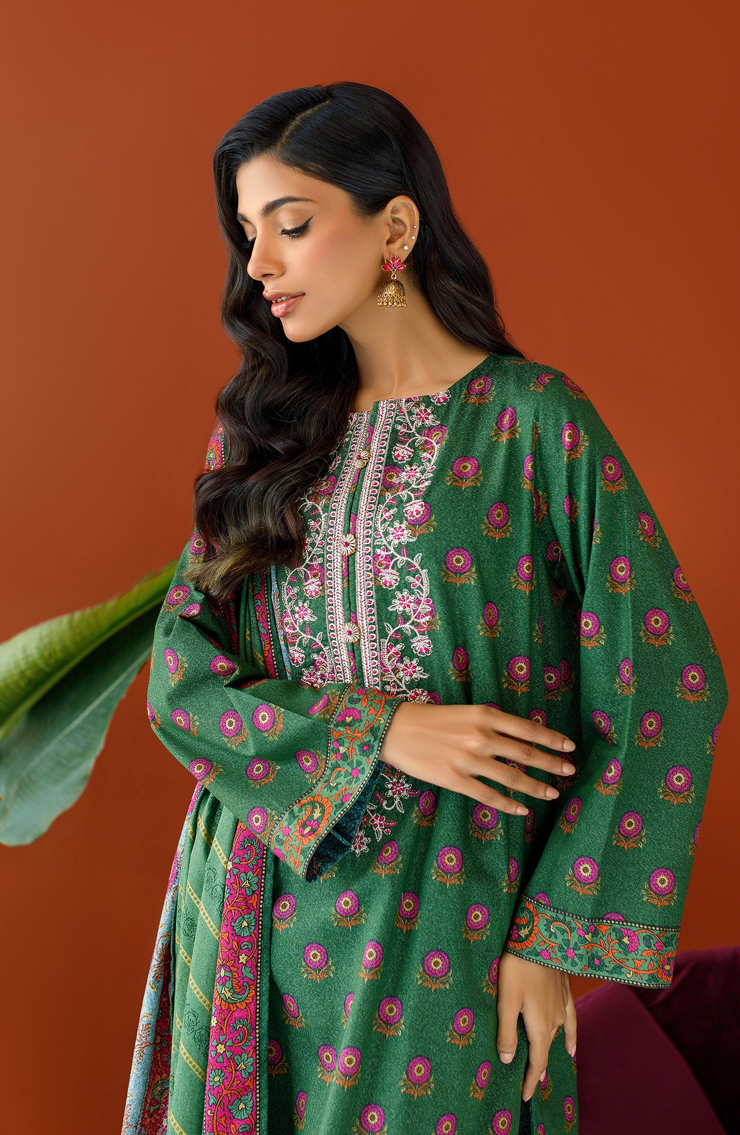 OTL-23-243/U GREEN KARANDI Women UNSTITCHED SHIRT DUPATTA PANTS