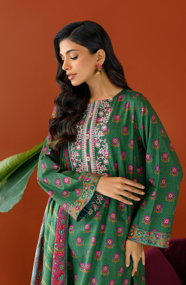 OTL-23-243/U GREEN KARANDI Women UNSTITCHED SHIRT DUPATTA PANTS