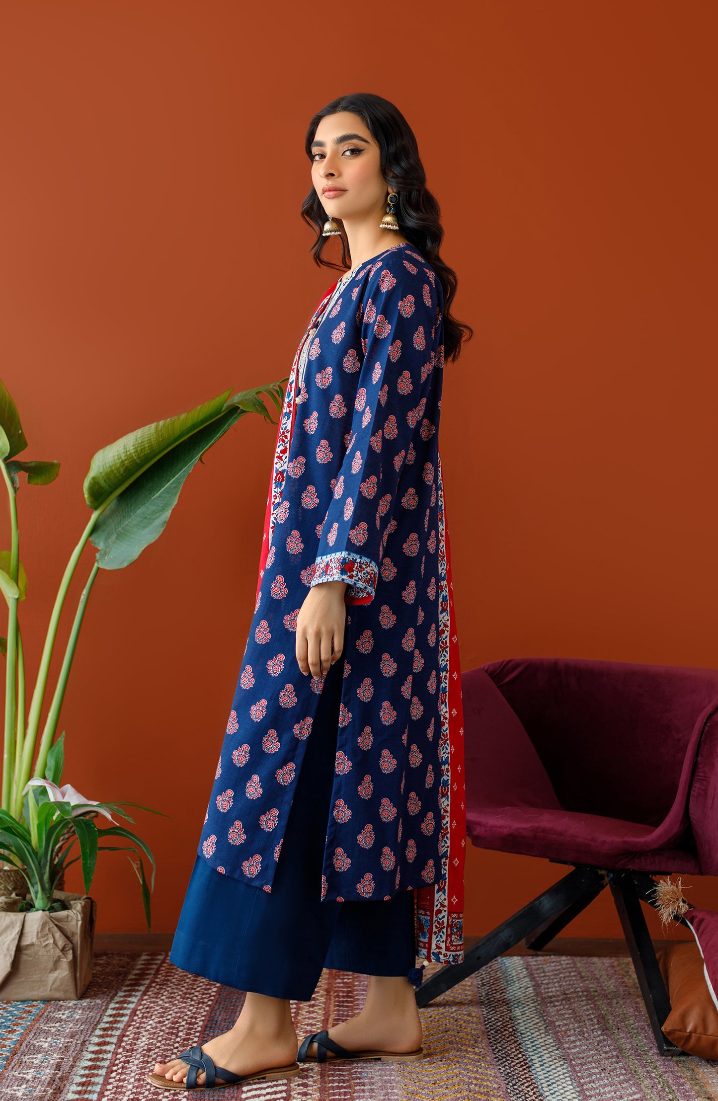 OTL-23-339/U NAVY KHADDAR Women UNSTITCHED SHIRT DUPATTA PANTS