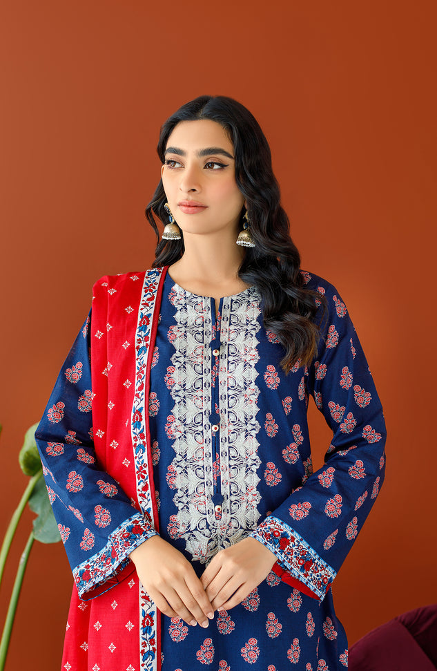 OTL-23-339/U NAVY KHADDAR Women UNSTITCHED SHIRT DUPATTA PANTS