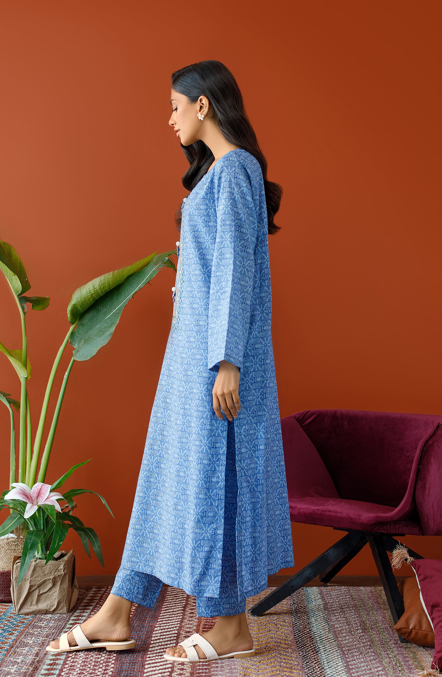 NRDS-23-148/U BLUE COTTON SLUB Women UNSTITCHED SHIRT PANTS