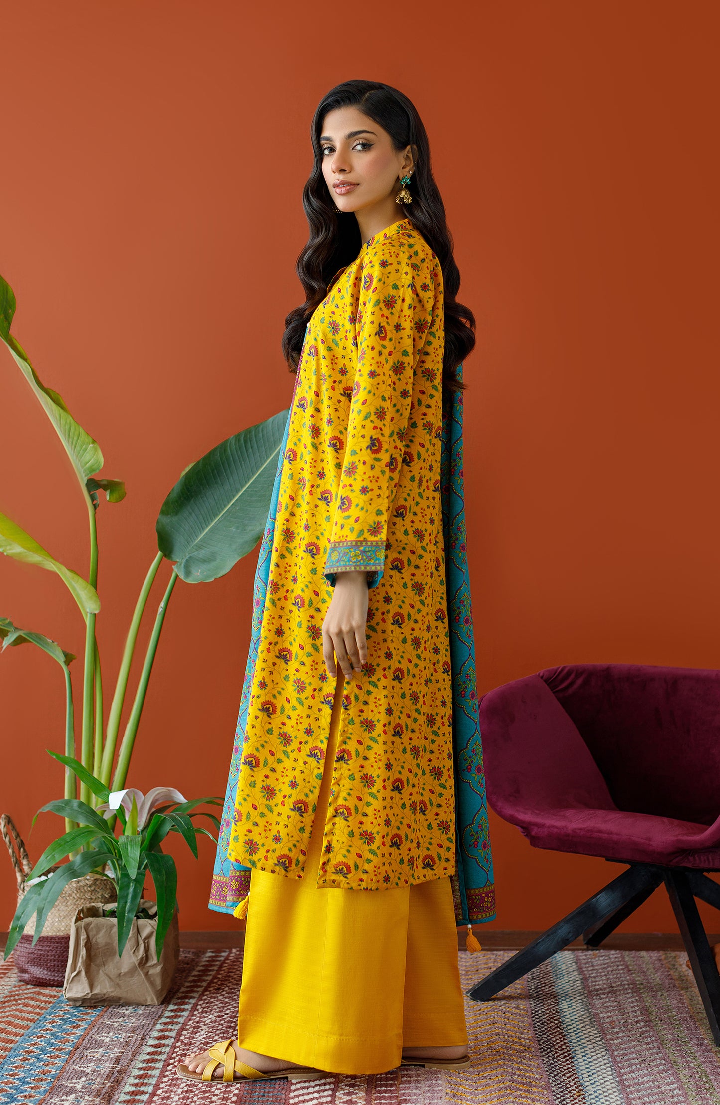 OTL-23-336/U YELLOW KHADDAR Women UNSTITCHED SHIRT DUPATTA PANTS