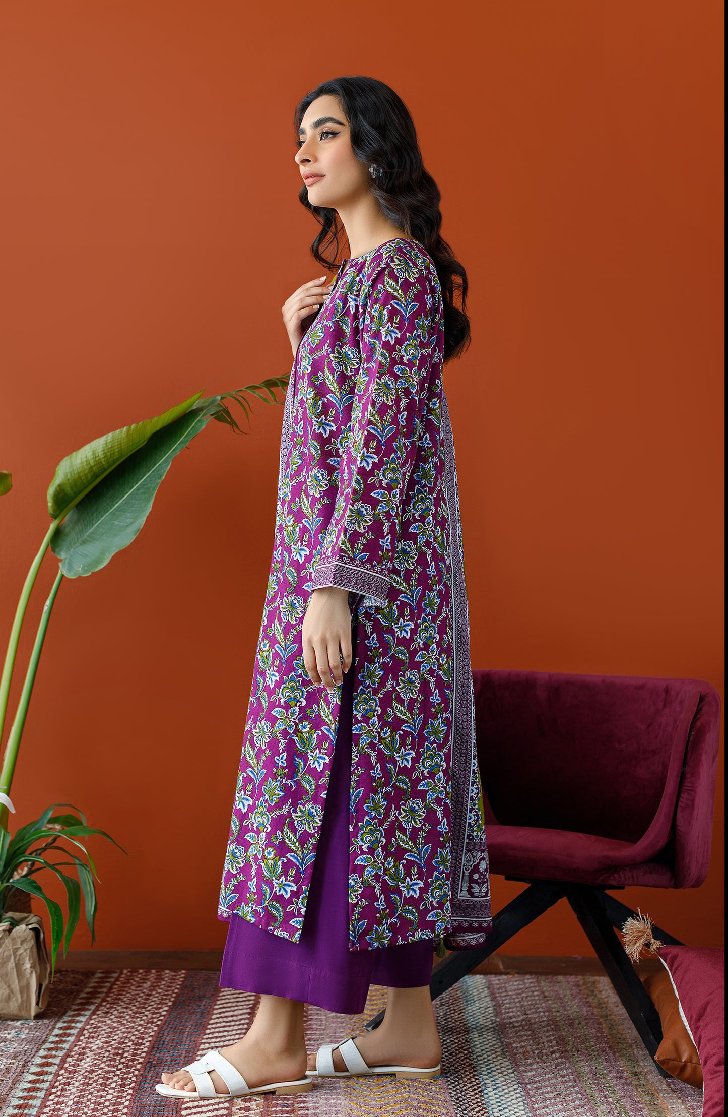 OTL-23-326/U PLUM KHADDAR Women UNSTITCHED SHIRT DUPATTA PANTS
