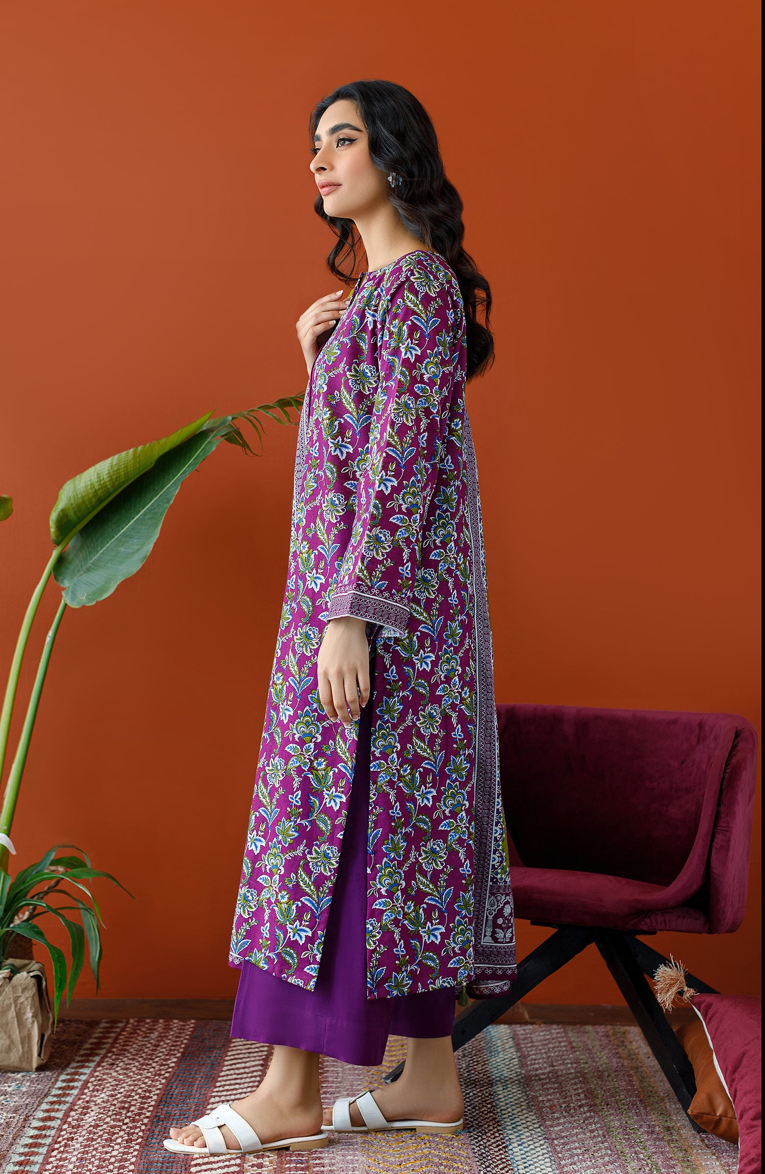 OTL-23-326/U PLUM KHADDAR Women UNSTITCHED SHIRT DUPATTA PANTS