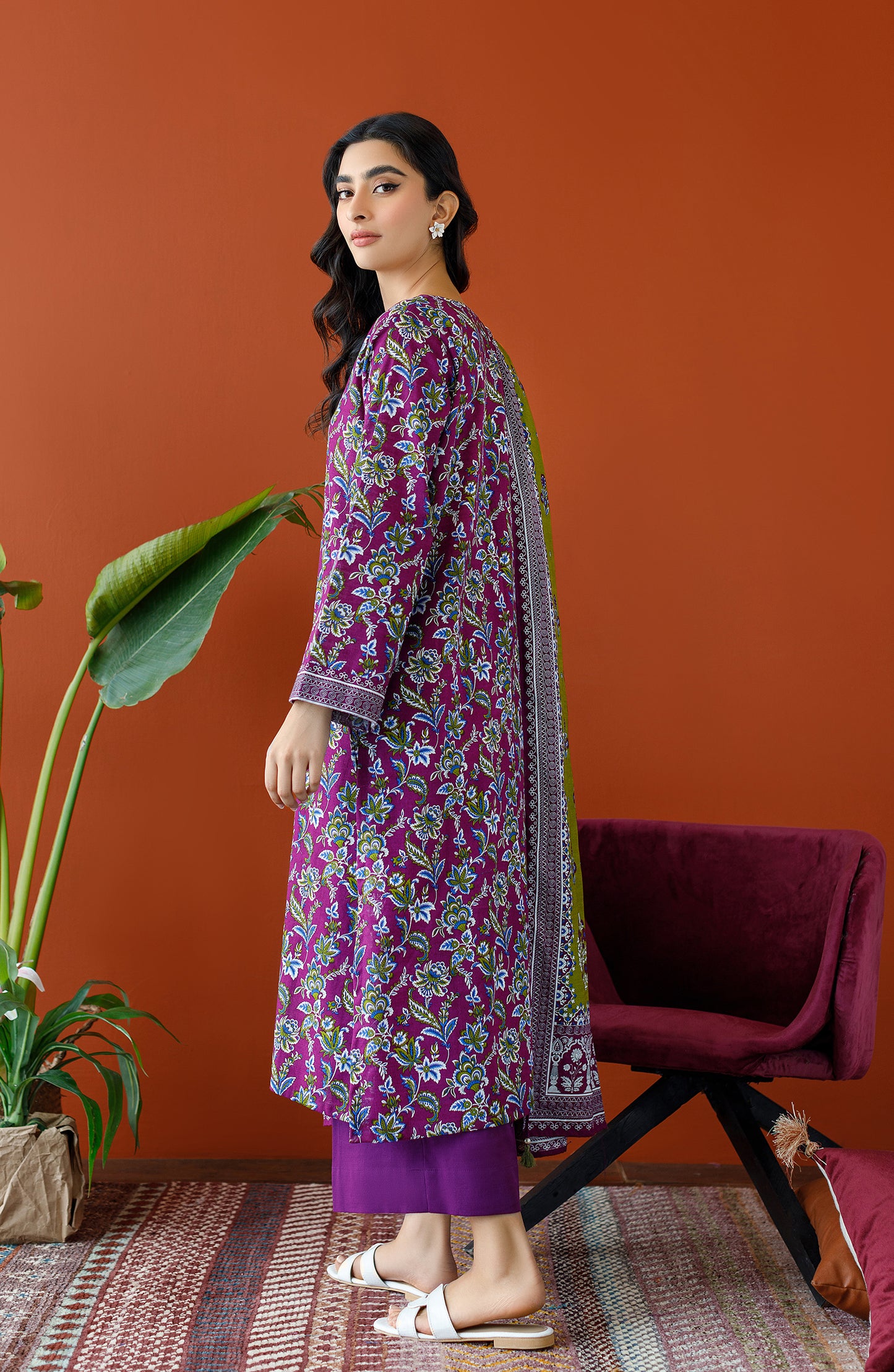 OTL-23-326/U PLUM KHADDAR Women UNSTITCHED SHIRT DUPATTA PANTS