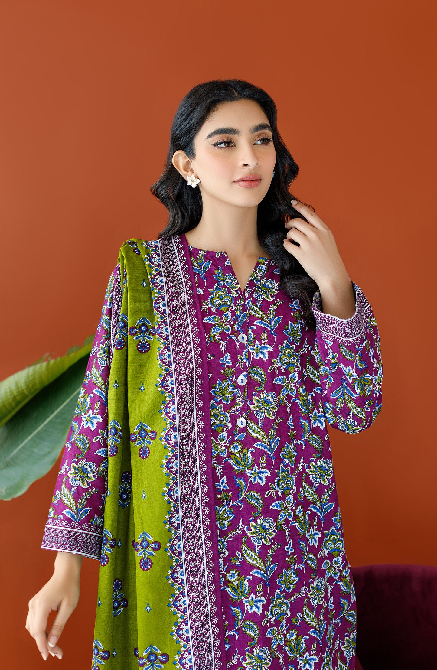 OTL-23-326/U PLUM KHADDAR Women UNSTITCHED SHIRT DUPATTA PANTS