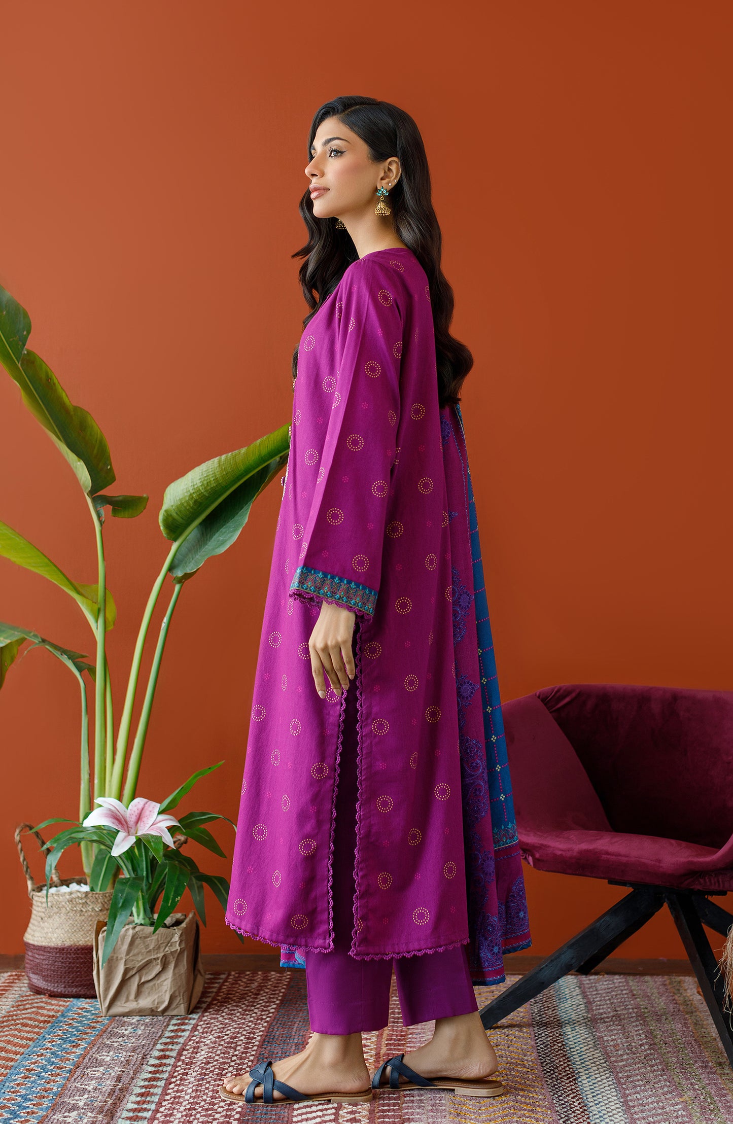 OTL-23-282/U MAGENTA COTTEL Women UNSTITCHED SHIRT DUPATTA PANTS