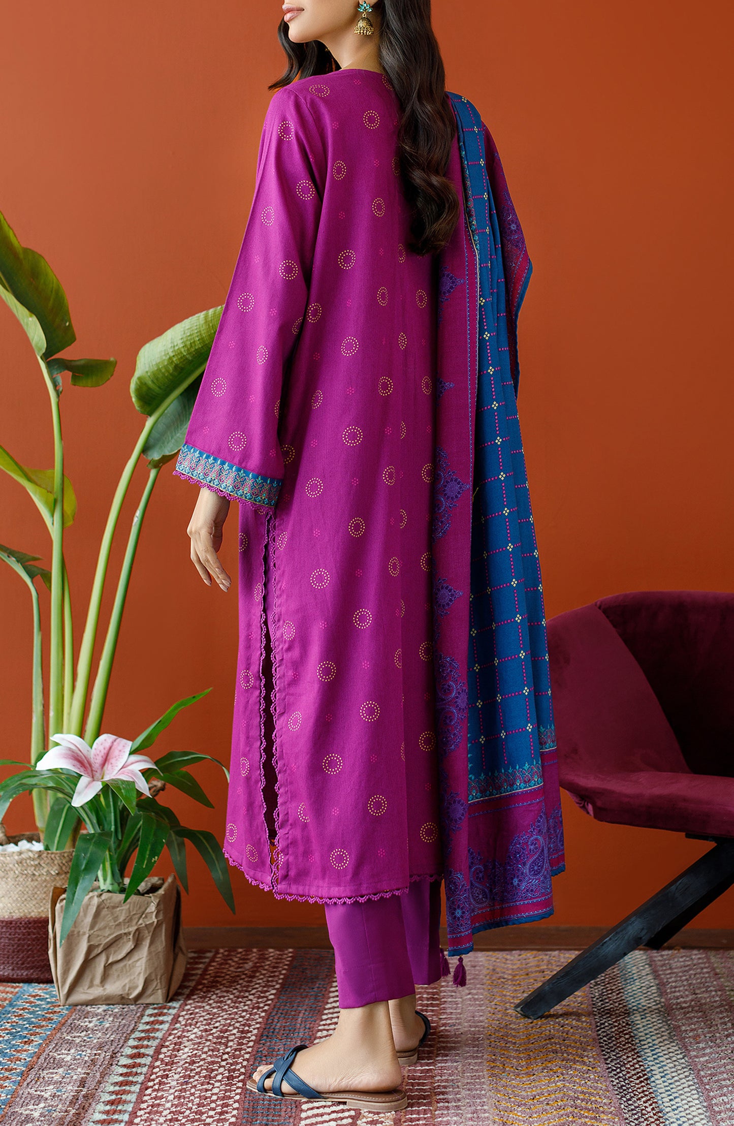 OTL-23-282/U MAGENTA COTTEL Women UNSTITCHED SHIRT DUPATTA PANTS