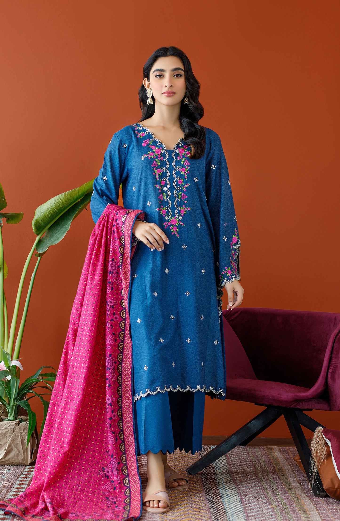 OTL-23-275/U BLUE KARANDI Women UNSTITCHED SHIRT DUPATTA PANTS