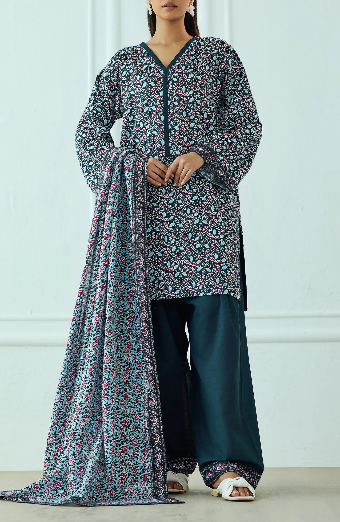 Unstitched | 3 Piece | Printed | Khaddar Shirt | OTL-25-443/U TEAL