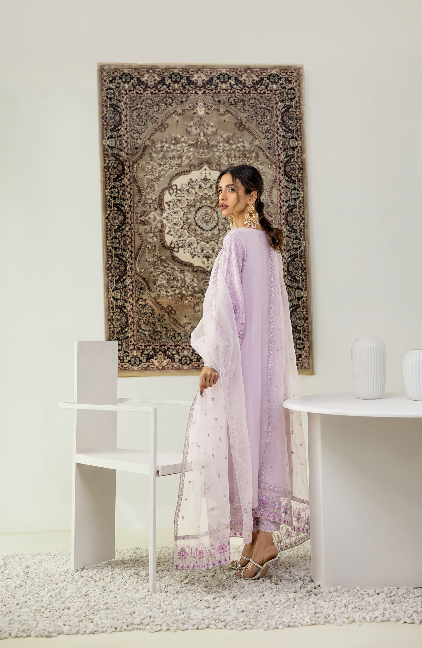 NF-SDT-23-018 LILAC COTTON SILK Women READY TO WEAR SHIRT DUPATTA PANTS