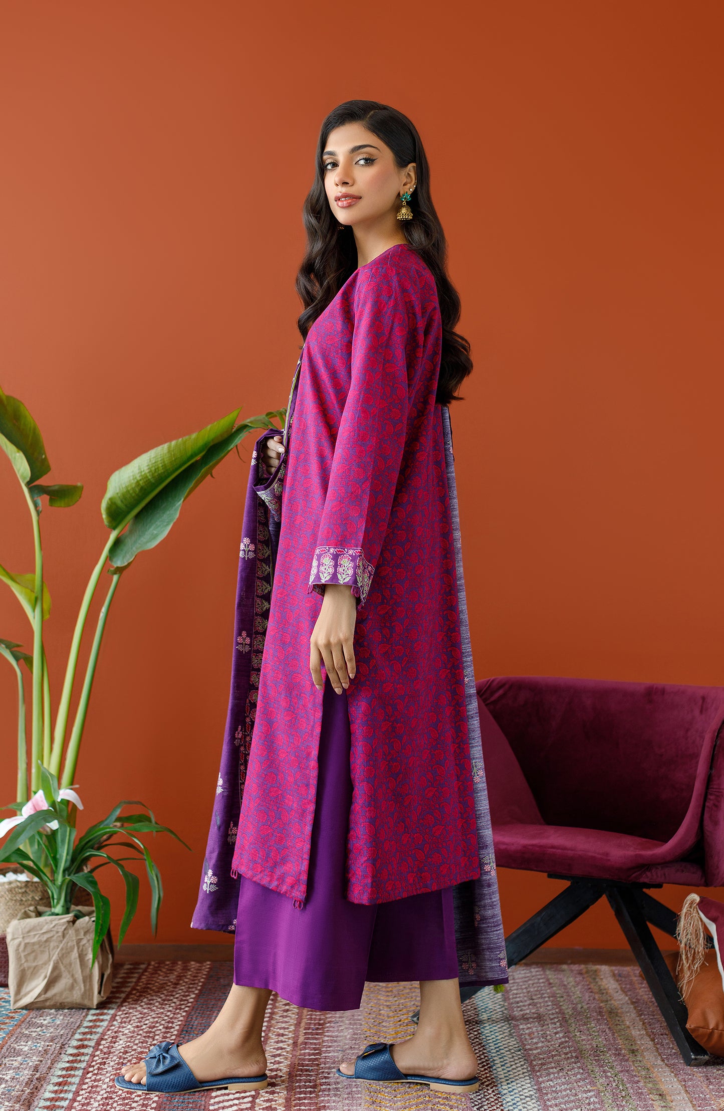 OTL-23-302/U PURPLE KHADDAR Women UNSTITCHED SHIRT DUPATTA PANTS