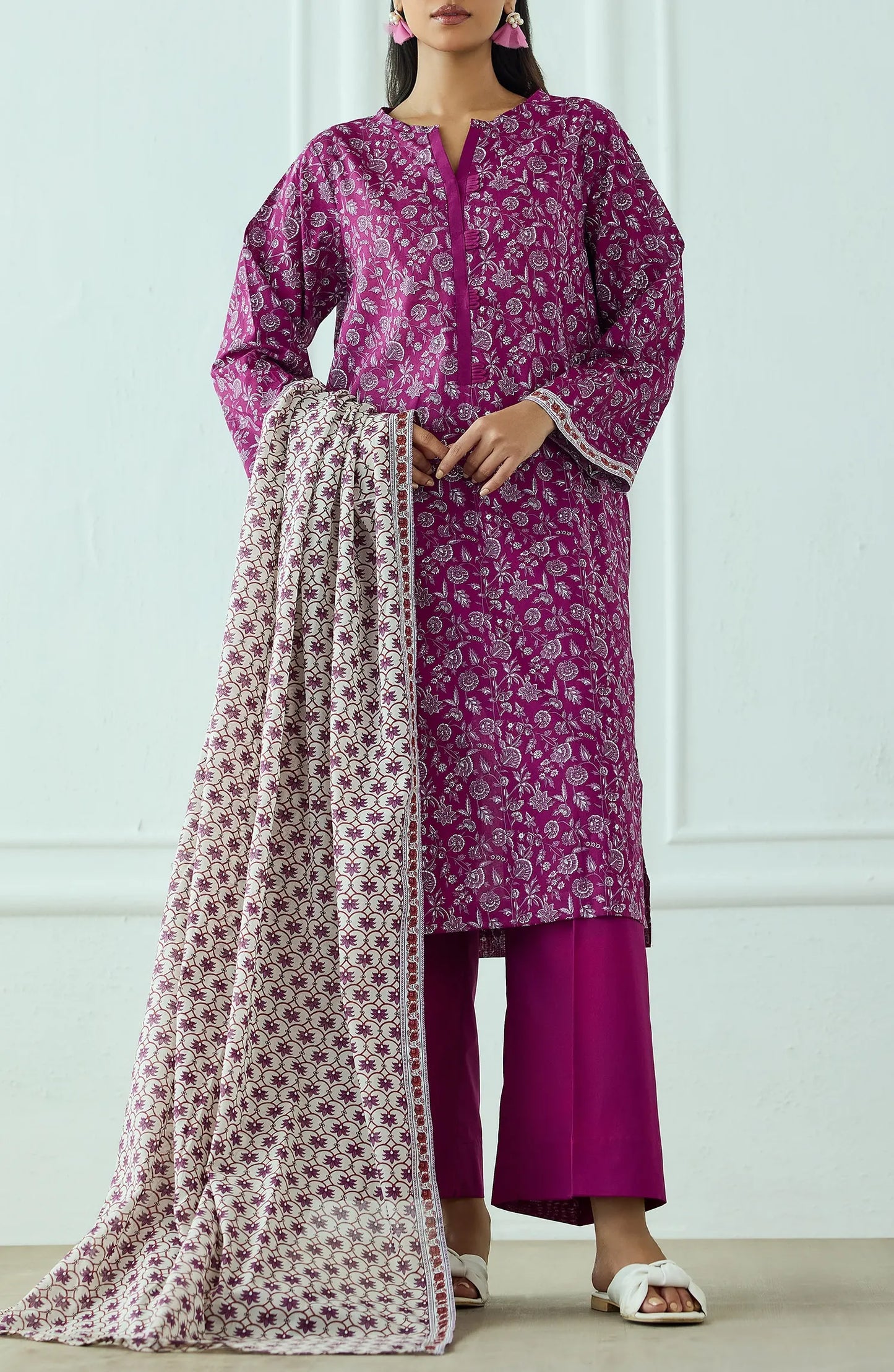 Unstitched | 3 Piece | Printed | Lawn Shirt | OTL-25-524/U MAGENTA