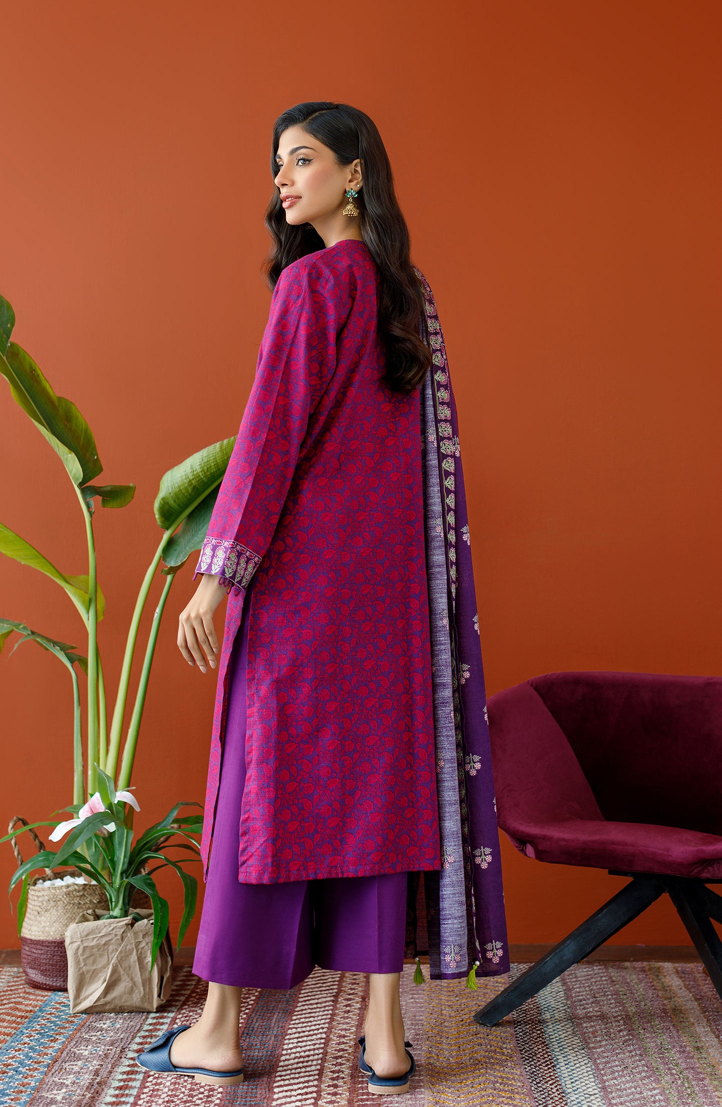 OTL-23-302/U PURPLE KHADDAR Women UNSTITCHED SHIRT DUPATTA PANTS