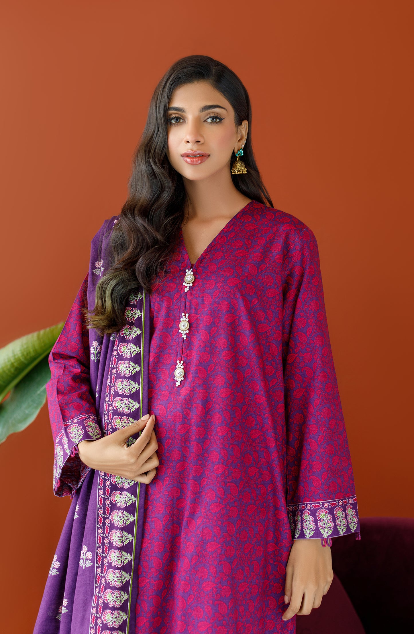 OTL-23-302/U PURPLE KHADDAR Women UNSTITCHED SHIRT DUPATTA PANTS